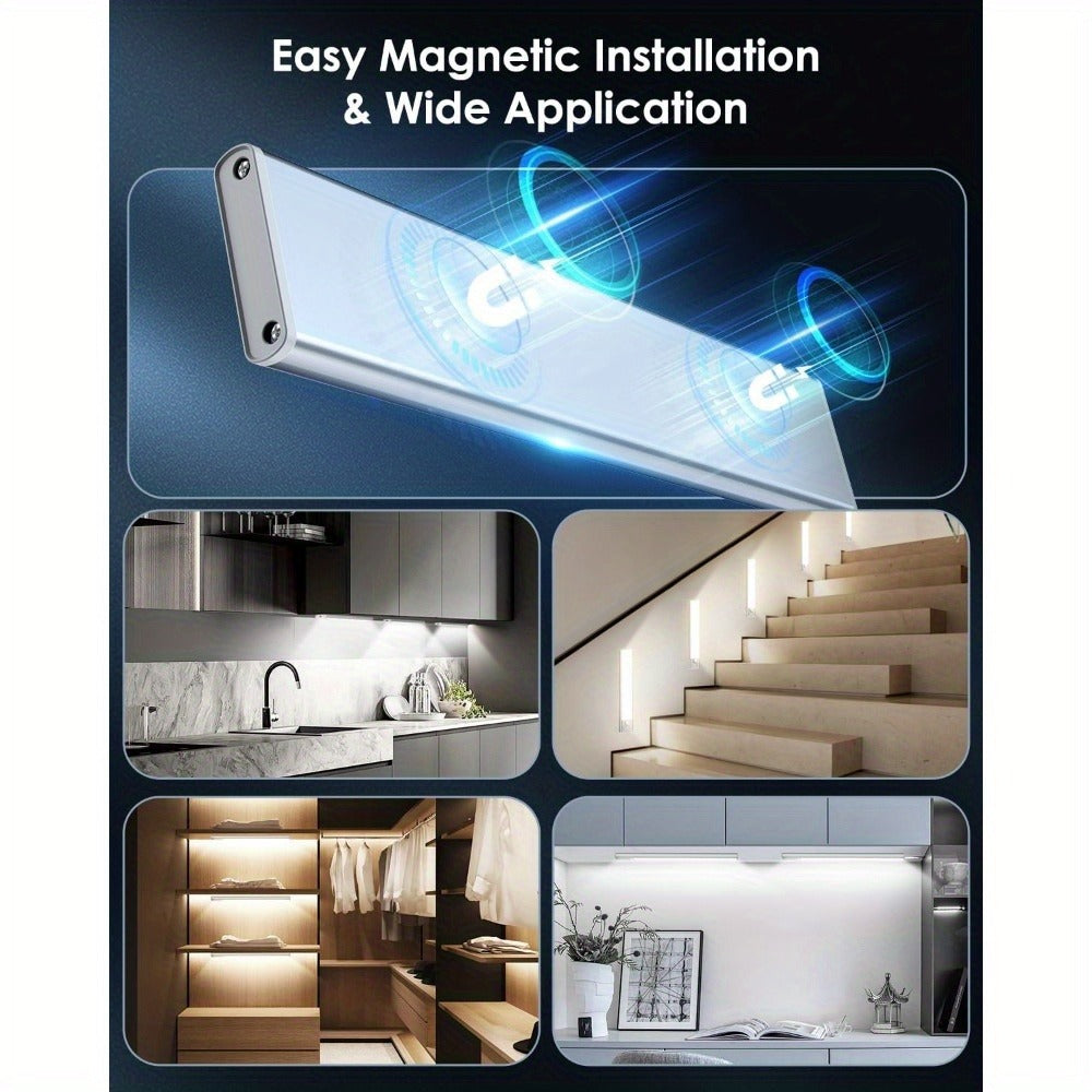 Rechargeable Under Cabinet Lights Wireless – 68 LED Motion Sensor Cabinet Light with 3 Color Temps & 2000mAh Battery – Under Counter Lighting for Kitchen Closet Pantry