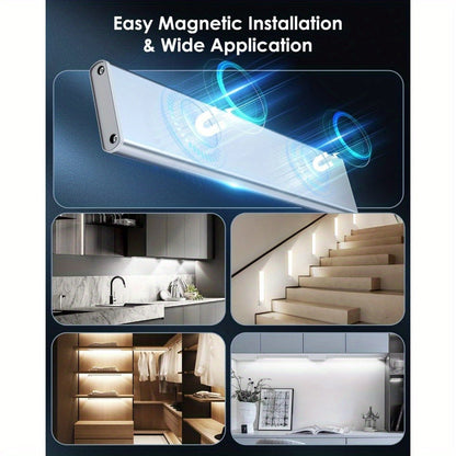 Rechargeable Under Cabinet Lights Wireless – 68 LED Motion Sensor Cabinet Light with 3 Color Temps & 2000mAh Battery – Under Counter Lighting for Kitchen Closet Pantry