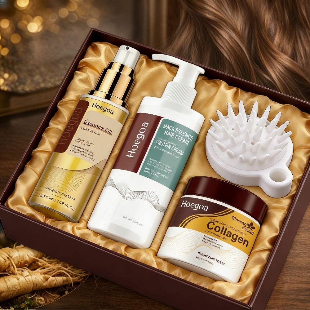 Argan Oil Hair Care Kit 4pcs for Women — Keratin & Moroccan Oil Deep Moisturizing Set with Conditioner, Hair Mask, Essential Oil & Scalp Brush, Repairs Split Ends for Softer Smoother Hair