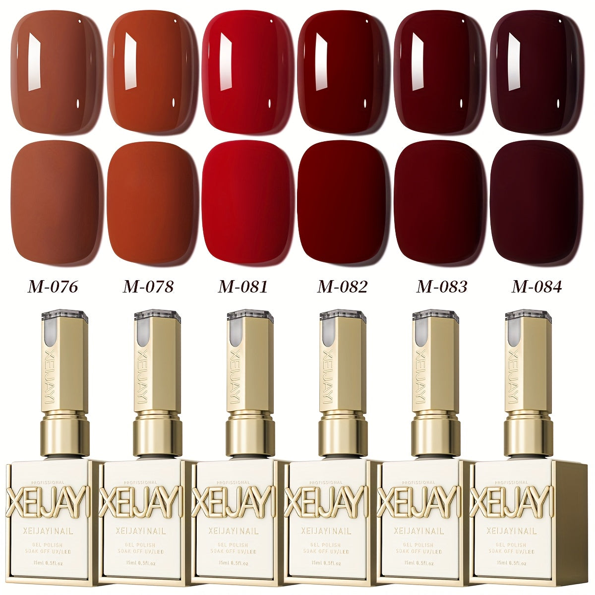 Gel Nail Polish Set with XEIJAYI Label, 6 Nude Pink Jelly Colors in Shades 76, 78 and 81 to 84