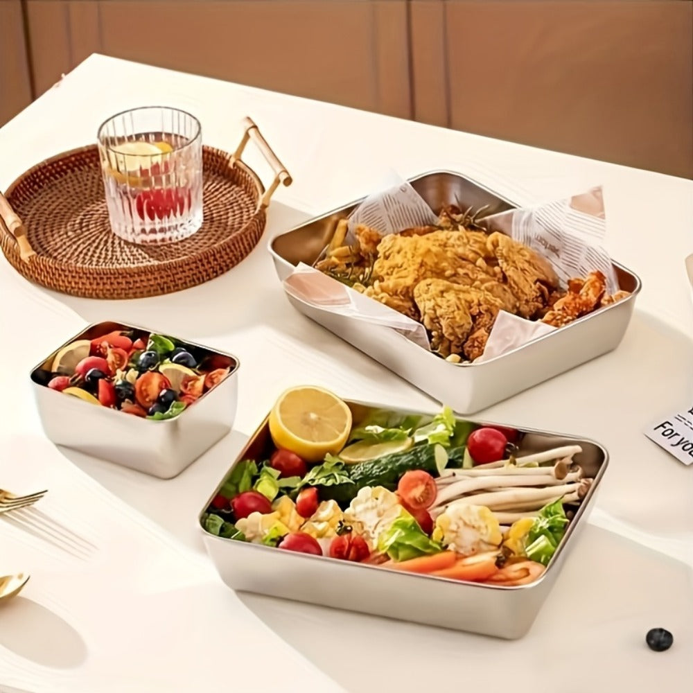 Food Storage Containers Five-Piece Stainless Steel Tray Set with Included Lids for Meal Prep and Refrigerator Use