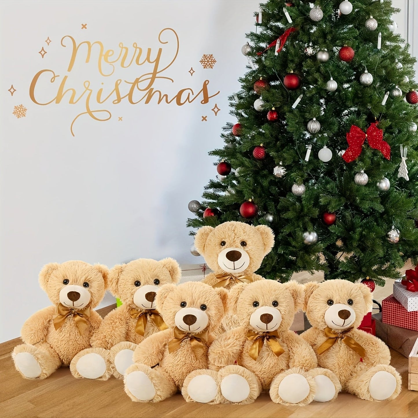 Stuffed Animal Mini Teddy Bear Set of Six in Khaki Beige for Party Favors and Classroom Prizes