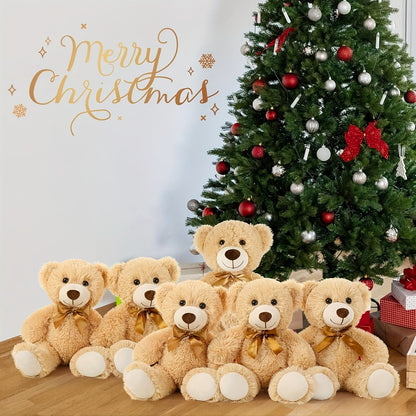 Stuffed Animal Mini Teddy Bear Set of Six in Khaki Beige for Party Favors and Classroom Prizes