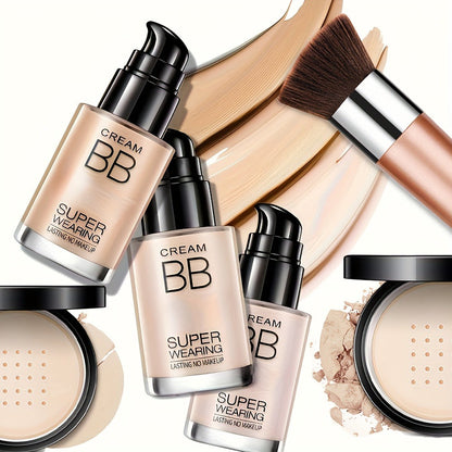 BB Cream Makeup Kit with Powder, Brush and Sponge in Three Exact Numbered Shade Options for Face Makeup