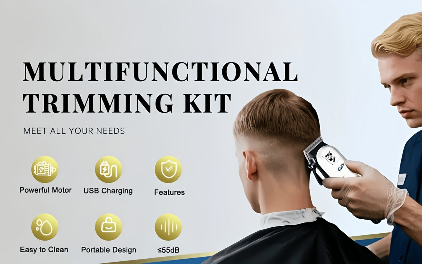 Hair Clipper Kit with Scissors for Home & Salon — Professional Stainless Steel Blade, Digital Display, USB Rechargeable Hair Cutting Set, Complete Grooming Kit, Gift for Father's Day & Birthdays