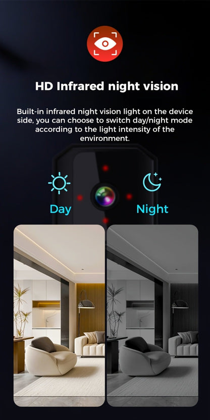 Security Camera Mini Plug-In Black Model with Night Vision, Motion Alerts, Flexible Stem and Local TF Storage