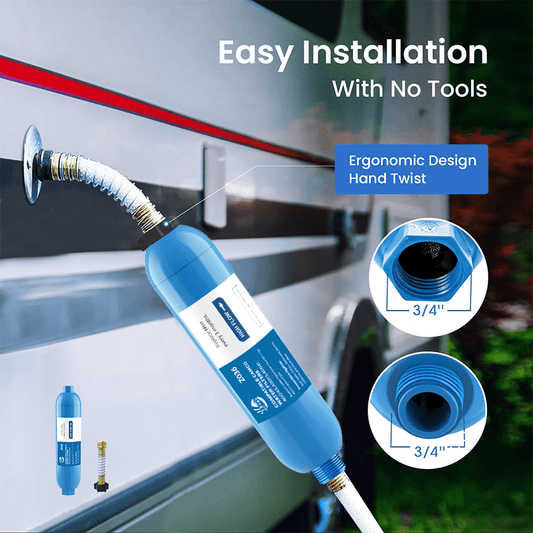 RV Water Filter with Flexible Hose Protector – Inline Hose Filter, Reduces Chlorine, Odors & Sediment, BPA-Free, for RV, Camper, Boat, Garden, Camping, 1/2/4 Pack