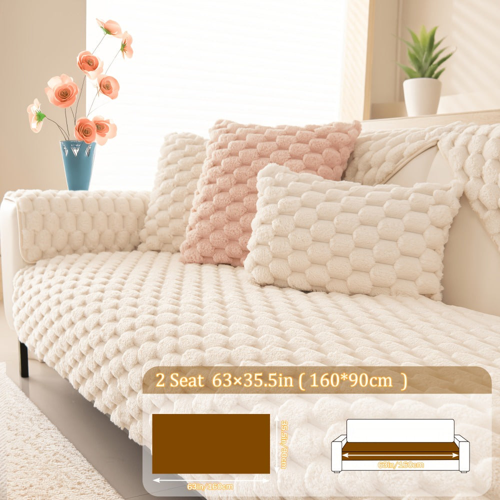 Sofa Cover 35.5-Inch Fuzzy Polyester Single-Piece Pad with Silicone Non-Slip Backing for 2 to 4 Seats