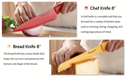 Kitchen Knife Set 14-Piece Rainbow Stainless Steel with Seven Knives and Seven Matching Blade Guards