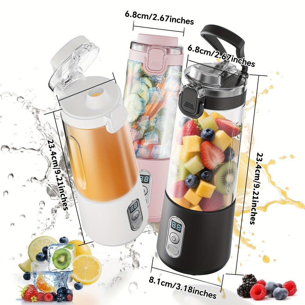 Portable Blender with Clear Cylindrical Cup, Digital Timer Display, Flip-Up Handle and Three Color Options
