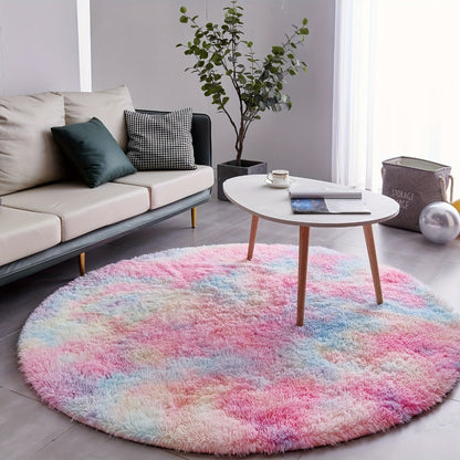 Area Rug, Round Shaggy Plush Carpet in Seven Colors and 4-, 5- or 6-Foot Diameters with Spot-Clean Care