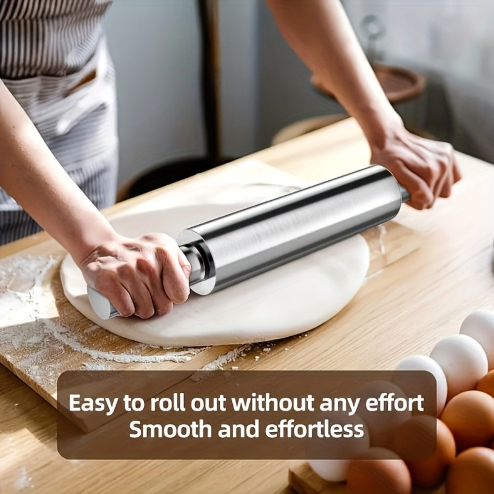 Stainless Steel Rolling Pin, Professional Non-Stick Dough Roller with Non-Slip Grip and Rounded Ends, Easy to Clean Baking Rolling Pin for Pizza Dough, Pie Crust, Pasta, Cookie, Bread, Multiple Sizes