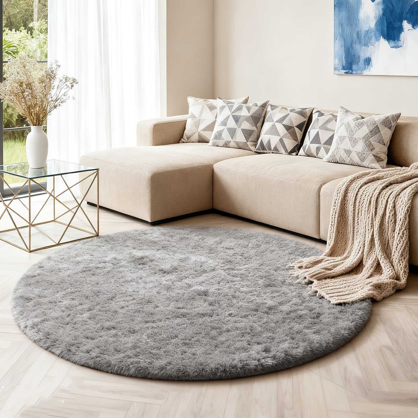 Round Shaggy Area Rug in Seven Solid or Tie-Dye Colors with 4 x 4-Foot to 8 x 8-Foot Sizes