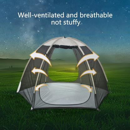 Portable Khaki Dome Screen Tent with Full Mesh Panels, Wide Zippered Entry and Flexible Pole Frame