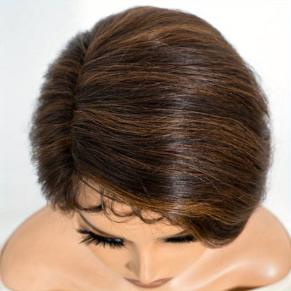 Lace Front Wig Human Hair Body Wave Bob with 4x1 Lace, 6in Length and Three Brown Highlight Colors
