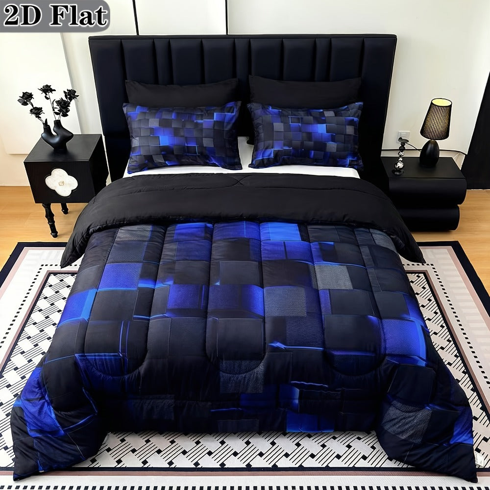 Checkered Quilt Bedding Set in Five Color Designs with Twin, Full, Queen and King Checkout Sizes