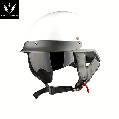 Motorcycle Half Face Helmet – Retractable Smoked Visor, Adjustable Inner Visor, Lightweight Aerodynamic Design, Goggle Compatible, Sizes S–XL