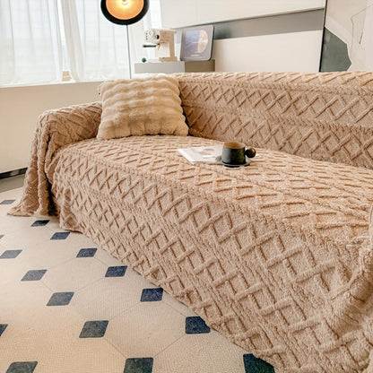Sofa Cover 300 GSM Shu Velveteen Jacquard Throw in Three Sizes and Five Solid Colors for Armchair to Sectional