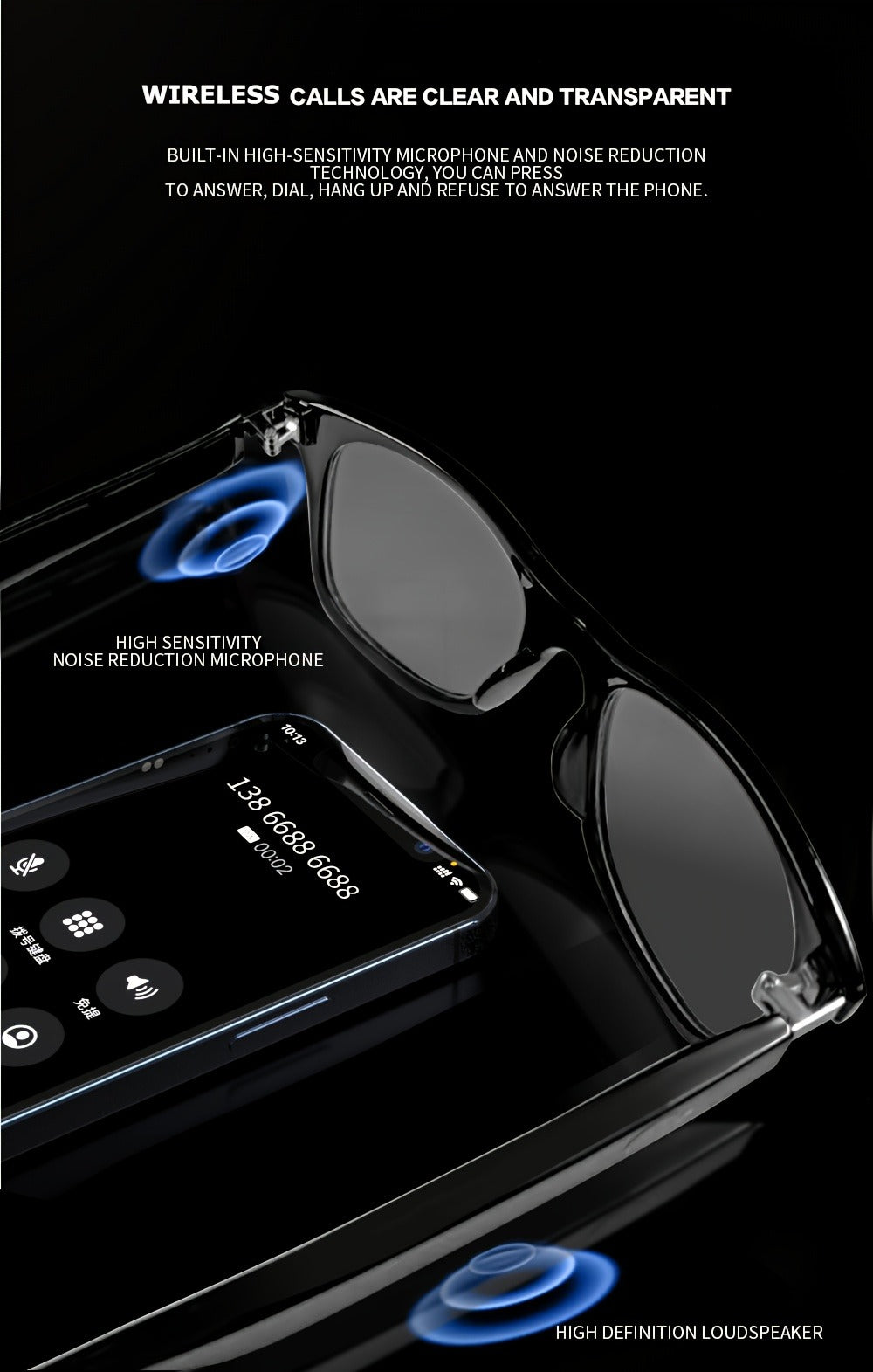 Anti-Blue Light Smart Audio Glasses Bluetooth 5.3 HiFi Open-Ear Wireless Calls Music Anti-UV Lens Noise Cancellation Rechargeable Unisex Outdoor Sports Wearable Tech Birthday Christmas Halloween Gift