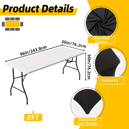 Rectangular Stretch Tablecloth Sets in 4-, 6- or 8-Foot Sizes, Black or White, with Two- or Three-Piece Options