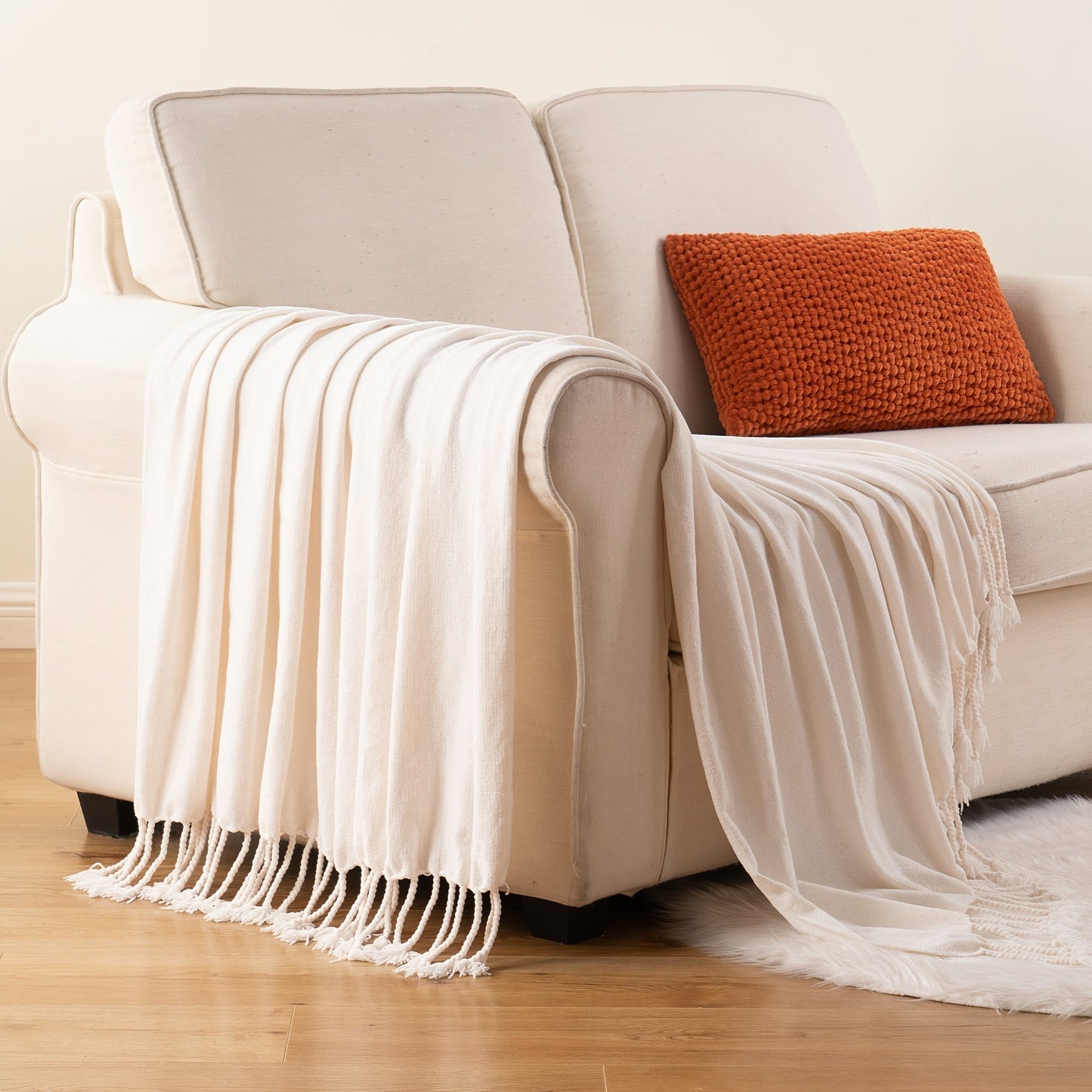 Chenille Fringe Throw Blanket – 180-200gsm Velvety Soft Decorative Throw for Sofa & Couch, Home Decor, 50”×60”, 17 Colors