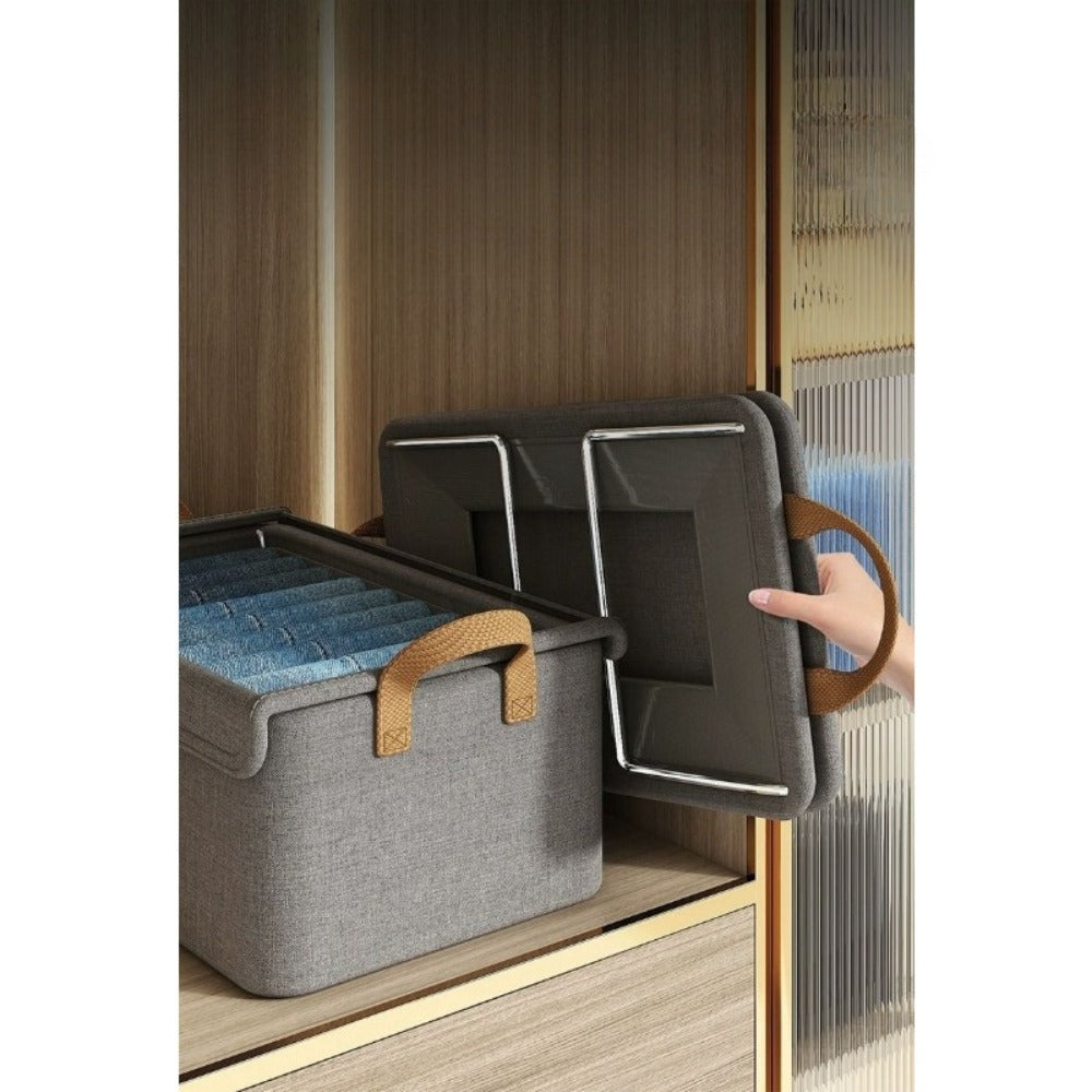 Foldable Storage Box for Clothes & Pants – Collapsible Wardrobe Organizer Basket for Dormitory, Closet & Under-Bed Storage | Space-Saving Folding Bin in Gray, Denim Blue & Beige