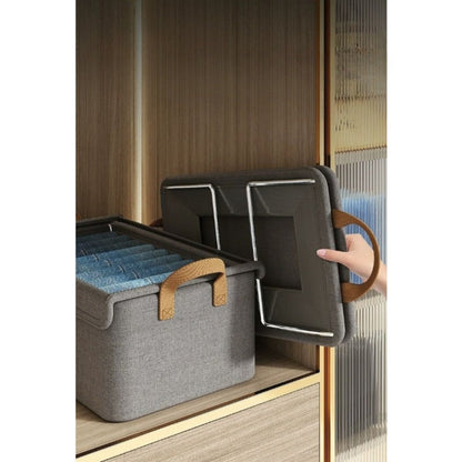 Foldable Storage Box for Clothes & Pants – Collapsible Wardrobe Organizer Basket for Dormitory, Closet & Under-Bed Storage | Space-Saving Folding Bin in Gray, Denim Blue & Beige