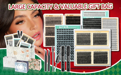 False Eyelash Cluster Kit with Four Package Options from 209 to 1993 Pieces plus Tools and Gift Bags
