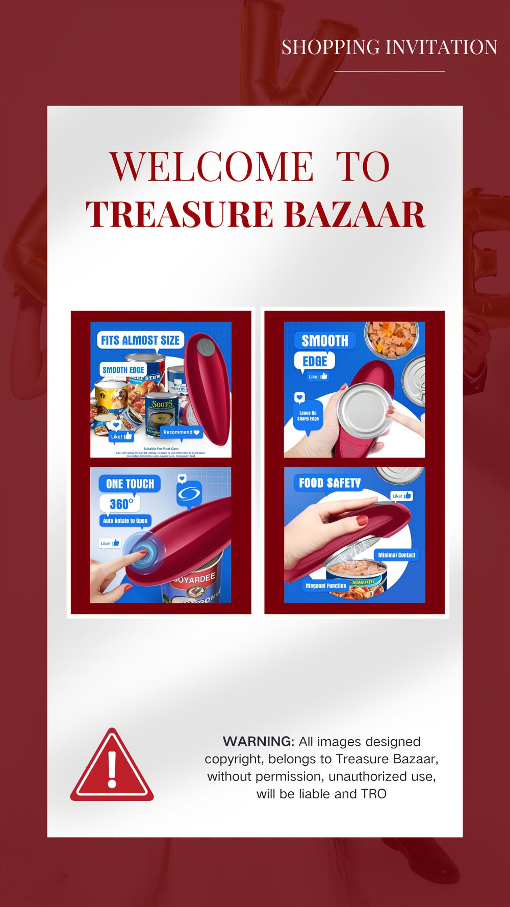 Cordless One-Touch Can Opener in Two Models: Black Big Helper or Red Master Opener Selection