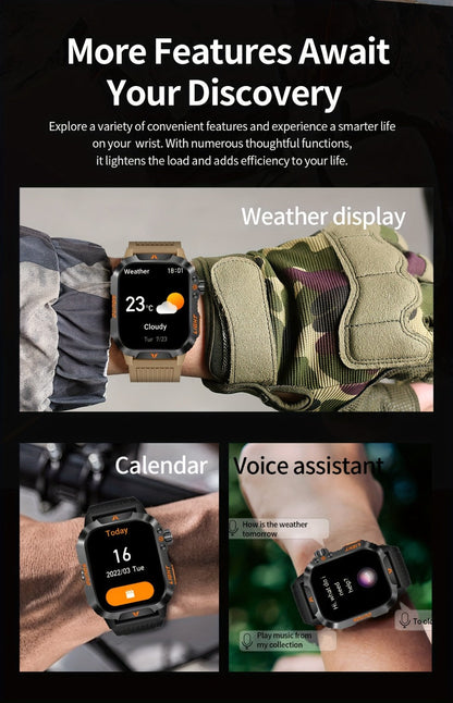 2.01" HD Compass Smartwatch for Men Women – Wireless Calling Outdoor Adventure Watch with LED Flashlight Fitness Tracker Pedometer Calorie Counter Long Battery Life Compatible with Android iPhone Couples Gift