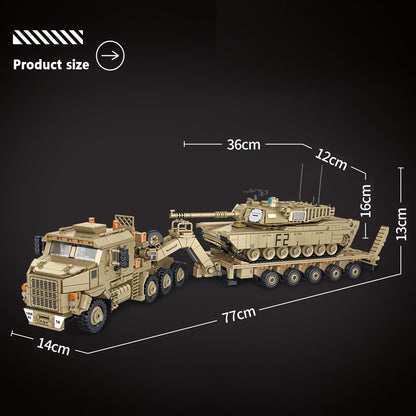 3482-Piece Tank Hauler Building Block Model with Tractor, Long Trailer, Tracked Vehicle and 628015 Code