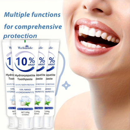 Four-Pack 100g Spearmint Toothpaste Tubes with 10% Hydroxyapatite Label and 400g Total Quantity