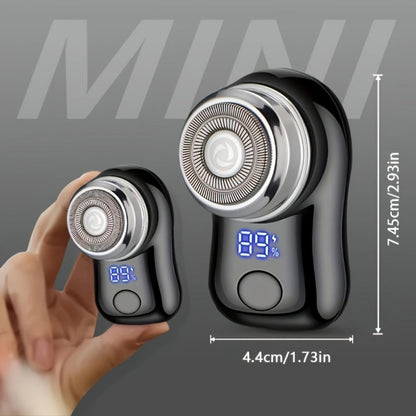 Compact Black Dual-Ring Rotary Electric Razor with Digital Battery Display, USB Cable and Travel-Size Body