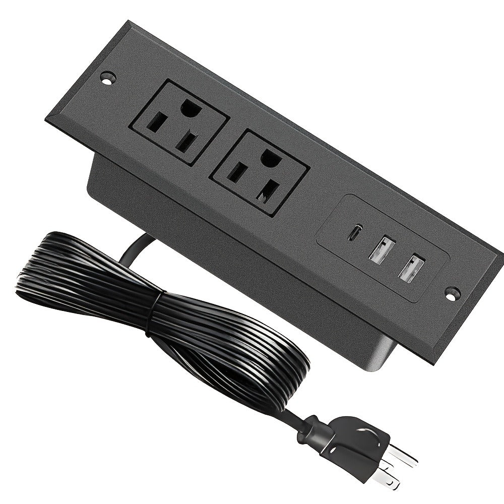 Power Strip Recessed Desk Outlet with Flush-Mount Design, USB-A, USB-C and 1.5-Meter Extension Cord