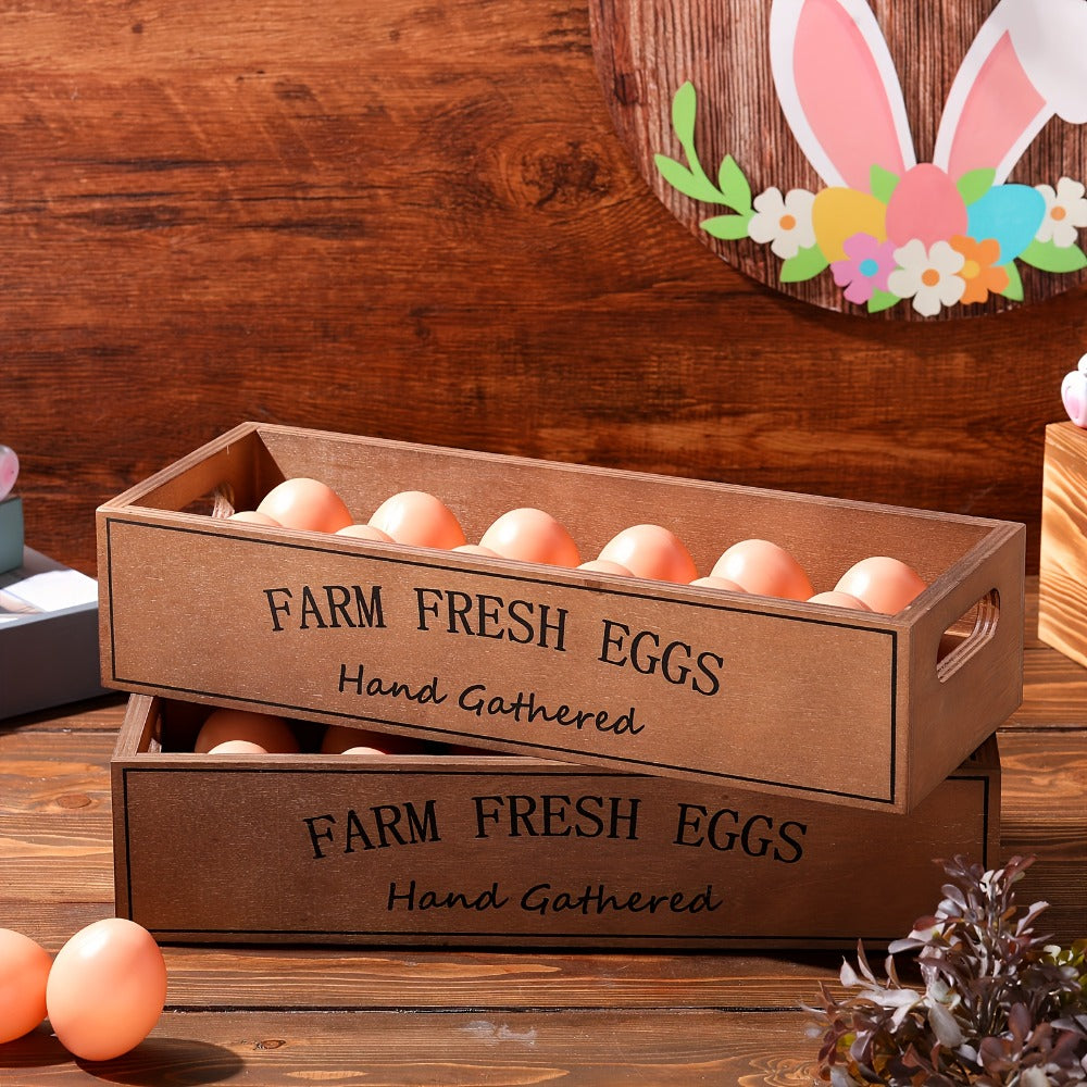 Two-Piece Farmhouse Wooden Egg Holder Rack Set with Handles and Space for Twenty-Four Eggs Each