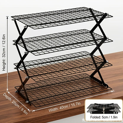 Foldable Cooling Rack for Baking, Stackable Wire Baking Rack with 4-Position Height Adjustment, Collapsible Metal Drying Rack for Cookies Cakes Bread, Camping Grill Rack