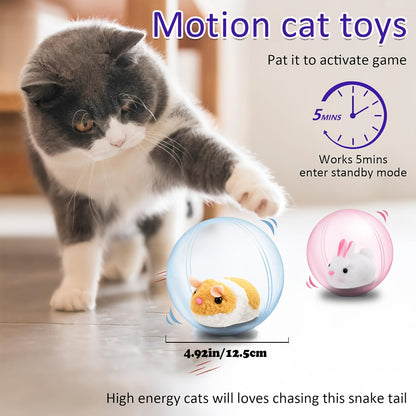 Interactive Cat Toy Ball - Automatic Motion Activated Rolling Toy for Indoor Cats and Dogs, Rechargeable Electric Moving Ball with Rabbit & Squirrel Design, Stimulating Play for Bored Cats, Small Medium Large Pets
