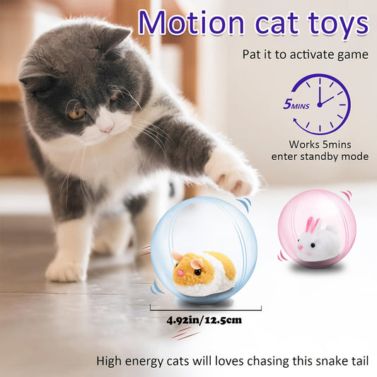 Interactive Cat Toy Ball - Automatic Motion Activated Rolling Toy for Indoor Cats and Dogs, Rechargeable Electric Moving Ball with Rabbit & Squirrel Design, Stimulating Play for Bored Cats, Small Medium Large Pets