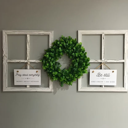 Distressed Wood Window Frame Wall Decor, Two-Piece Set in Rectangular or Arched Styles without Glass