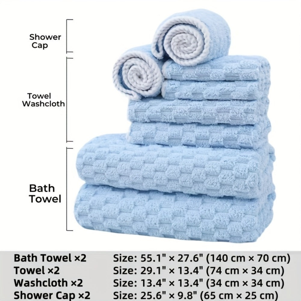 Bath Towels Set 4 or 8 Piece Microfiber Waffle Weave Collection in Gray, Pink, Blue and Beige