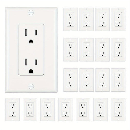 15 Amp Tamper Resistant Wall Outlet 20 Pack with Decorator Wall Plates Included Standard Electrical Receptacle 125V White Duplex Outlet for Home Office Kitchen