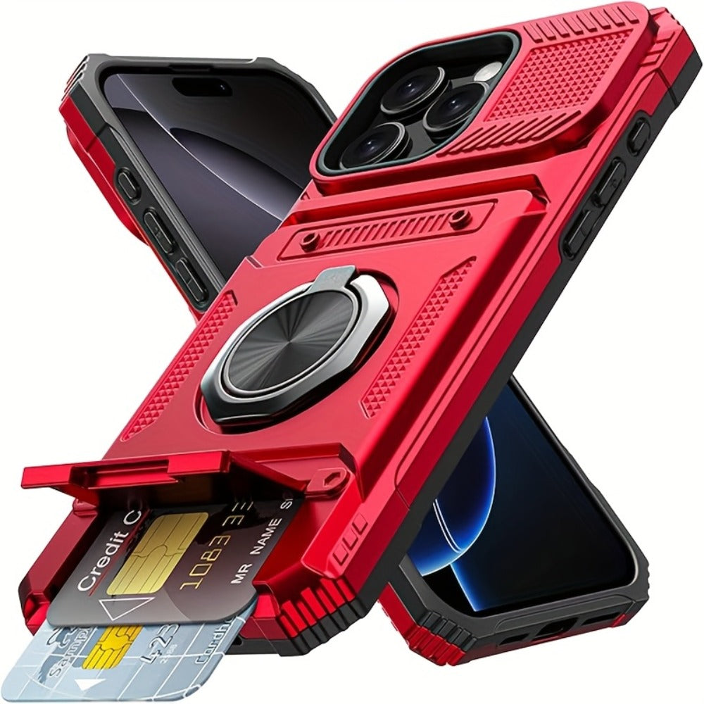 Wallet-Style iPhone Case with Card Slot, Ring Holder and Kickstand in 125 Model and Color Options