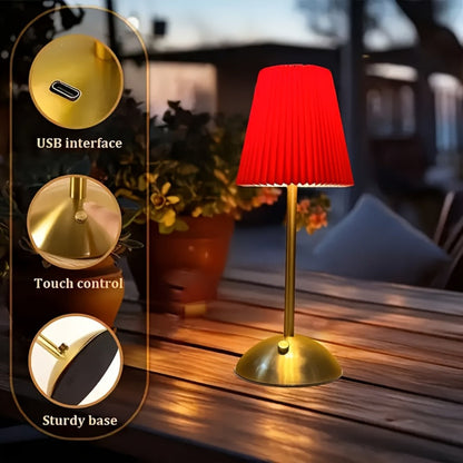 Pleated-Shade Rechargeable Table Lamp with Touch Control in Four Styles and One- or Two-Piece Options