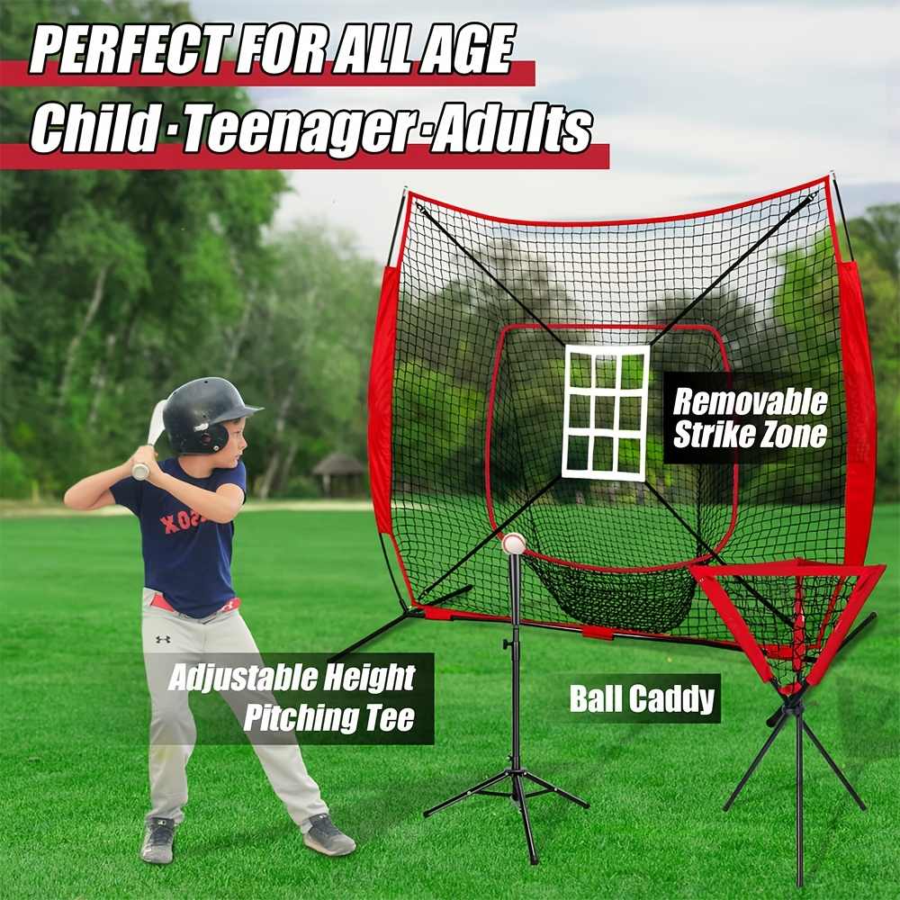7 x 7 ft Baseball Training Net Set with Batting Tee, Ball Caddy, 12 Practice Balls and Carry Bag