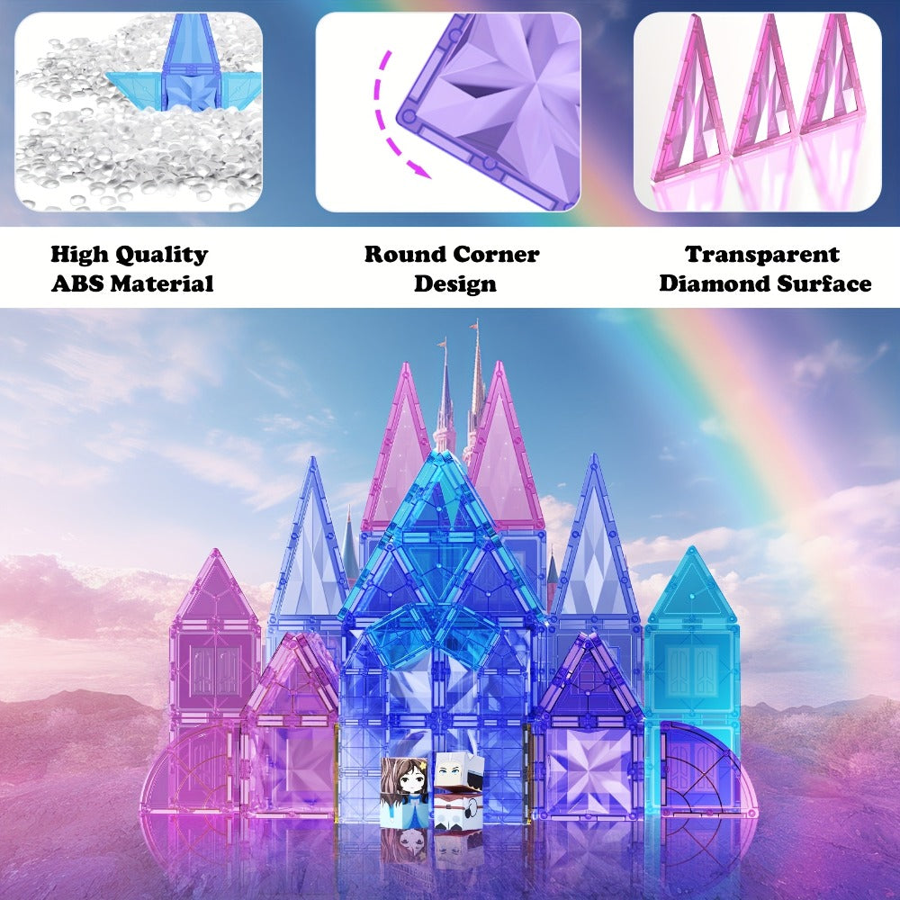 Magnetic Tiles 114-Piece Purple and Blue Ice Castle Building Set with Arches, Windows and Decorative Shapes