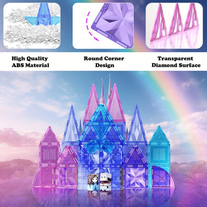 Magnetic Tiles 114-Piece Purple and Blue Ice Castle Building Set with Arches, Windows and Decorative Shapes