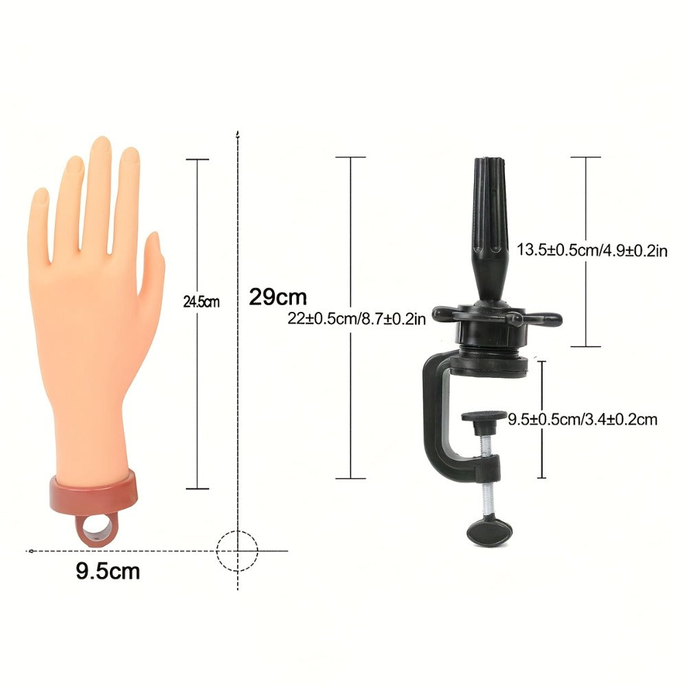 Flexible Nail Practice Hand Model with Clamp-On Desktop Stand, 10-Inch Pictured Hand and Swivel Base