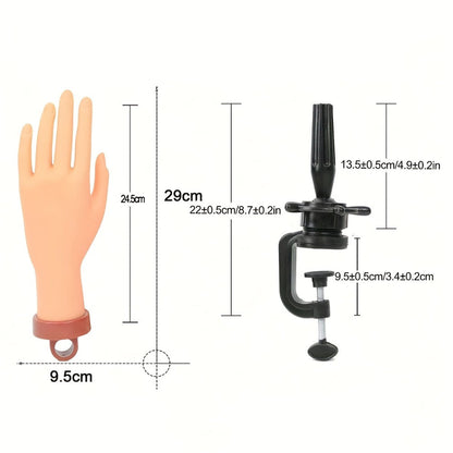 Flexible Nail Practice Hand Model with Clamp-On Desktop Stand, 10-Inch Pictured Hand and Swivel Base