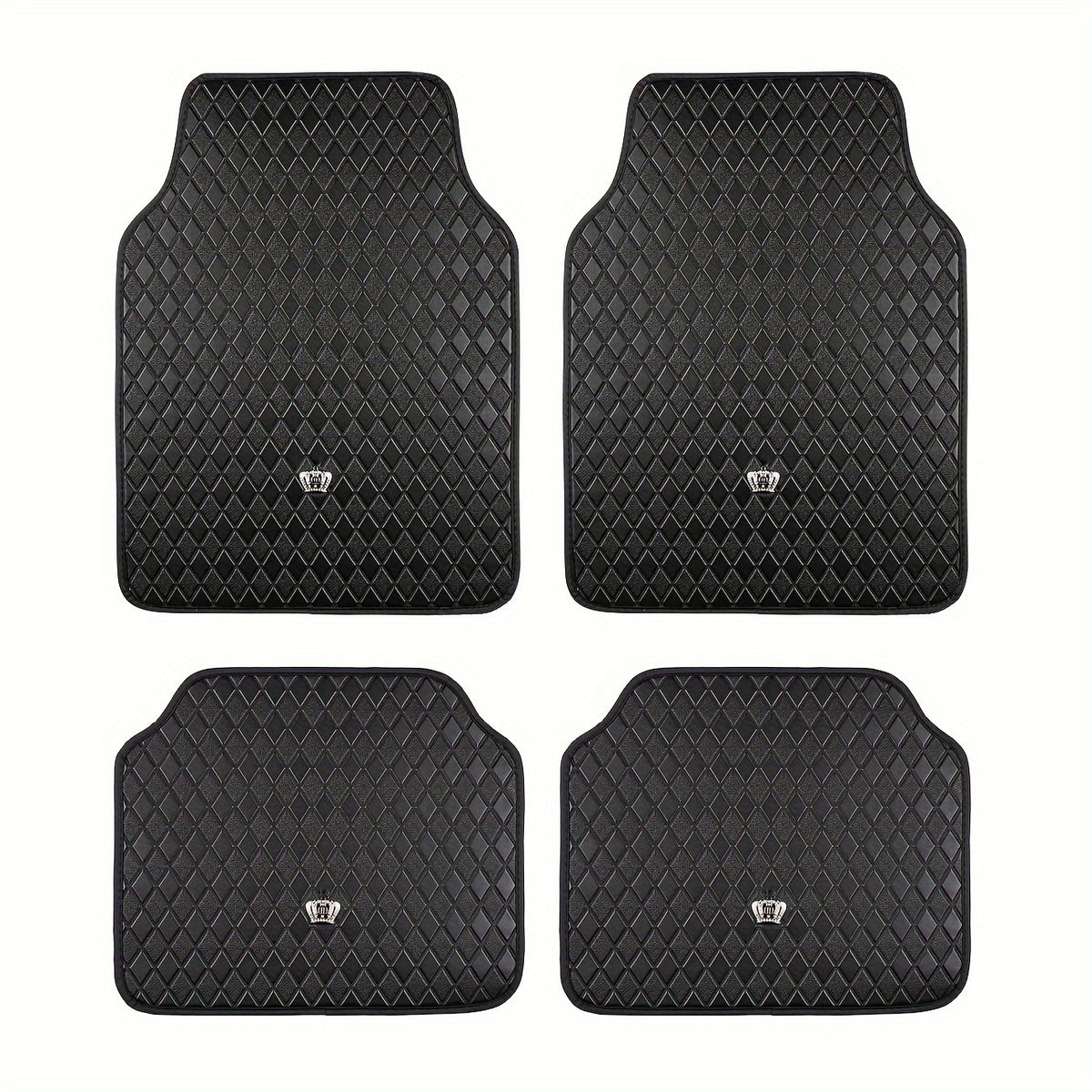 Quilted Crown Car Floor Mats, Four-Piece Set in Red, Black or Prismatic Embossed Style Options