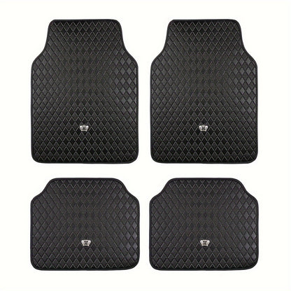 Quilted Crown Car Floor Mats, Four-Piece Set in Red, Black or Prismatic Embossed Style Options